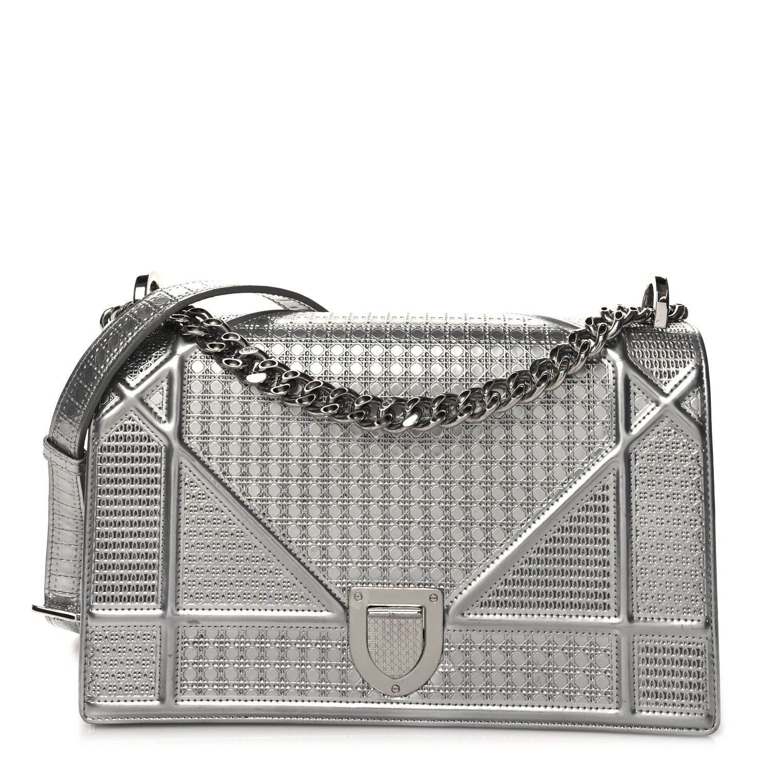 Christian Dior Metallic Patent Micro-Cannage Medium Diorama Flap Bag Silver 1 of 9
