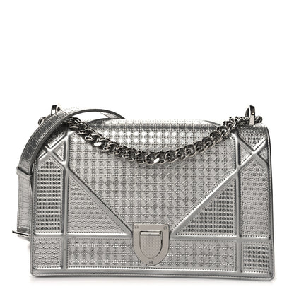 Christian Dior Metallic Patent Micro-Cannage Medium Diorama Flap Bag Silver 1 of 9