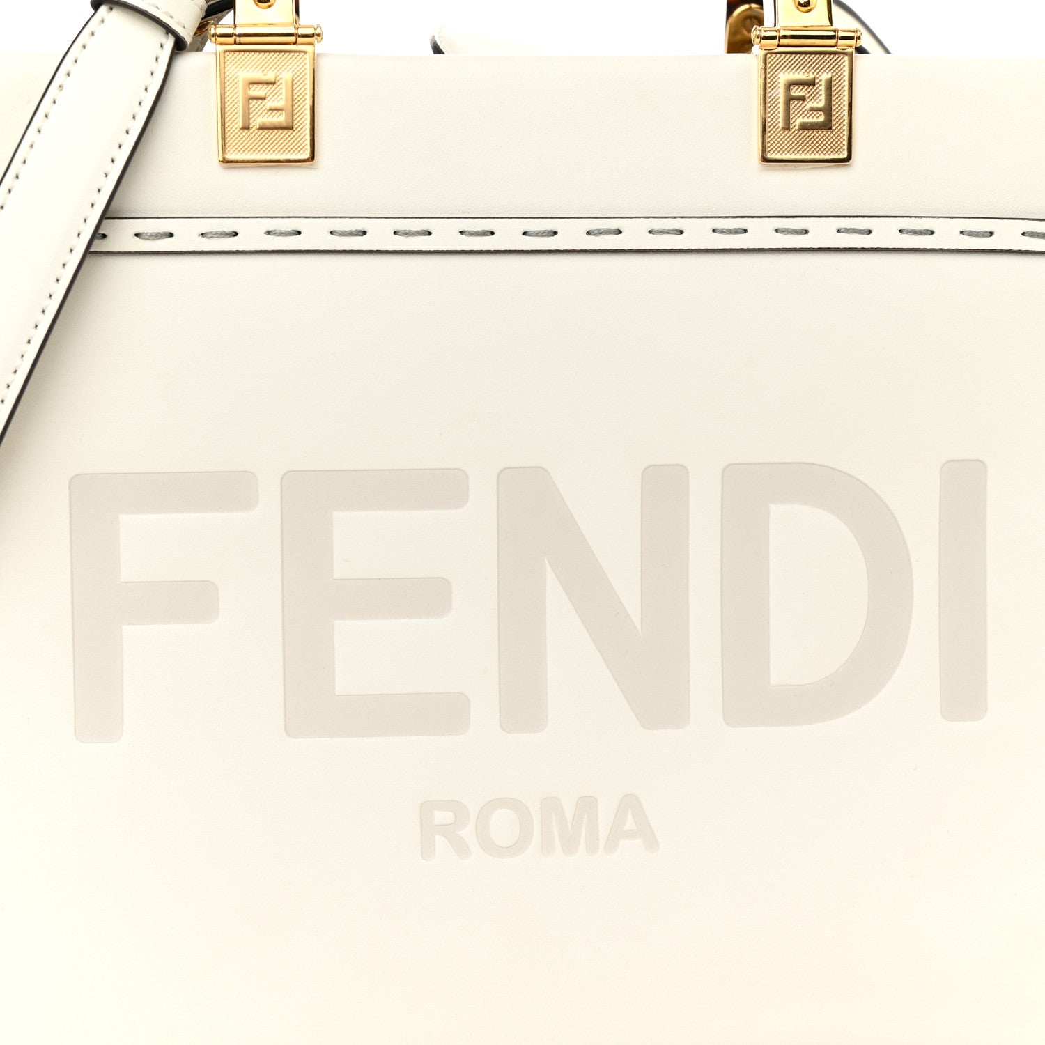 Fendi Vitello King Plexiglass Logo Embossed Small Fendi Sunshine Shopper Tote White Rice 7 of 9