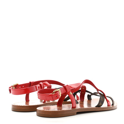 Louis Vuitton Monogram Patent Carimbo Flat Sandals 37.5 Red 4 of 9