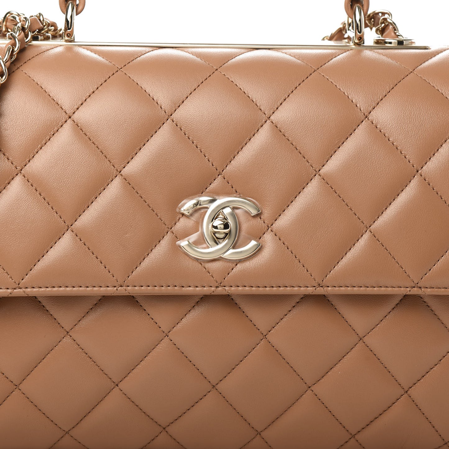 Lambskin Quilted Medium Trendy CC Flap Dual Handle Bag Light Brown