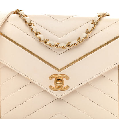 Chanel Lambskin Reversed Chevron Quilted Flap White 9 of 17