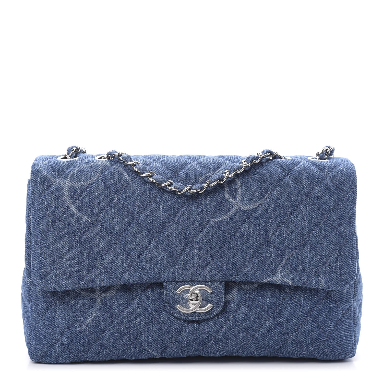 Chanel Denim Quilted CC Print Jumbo Single Flap Blue 1 of 11