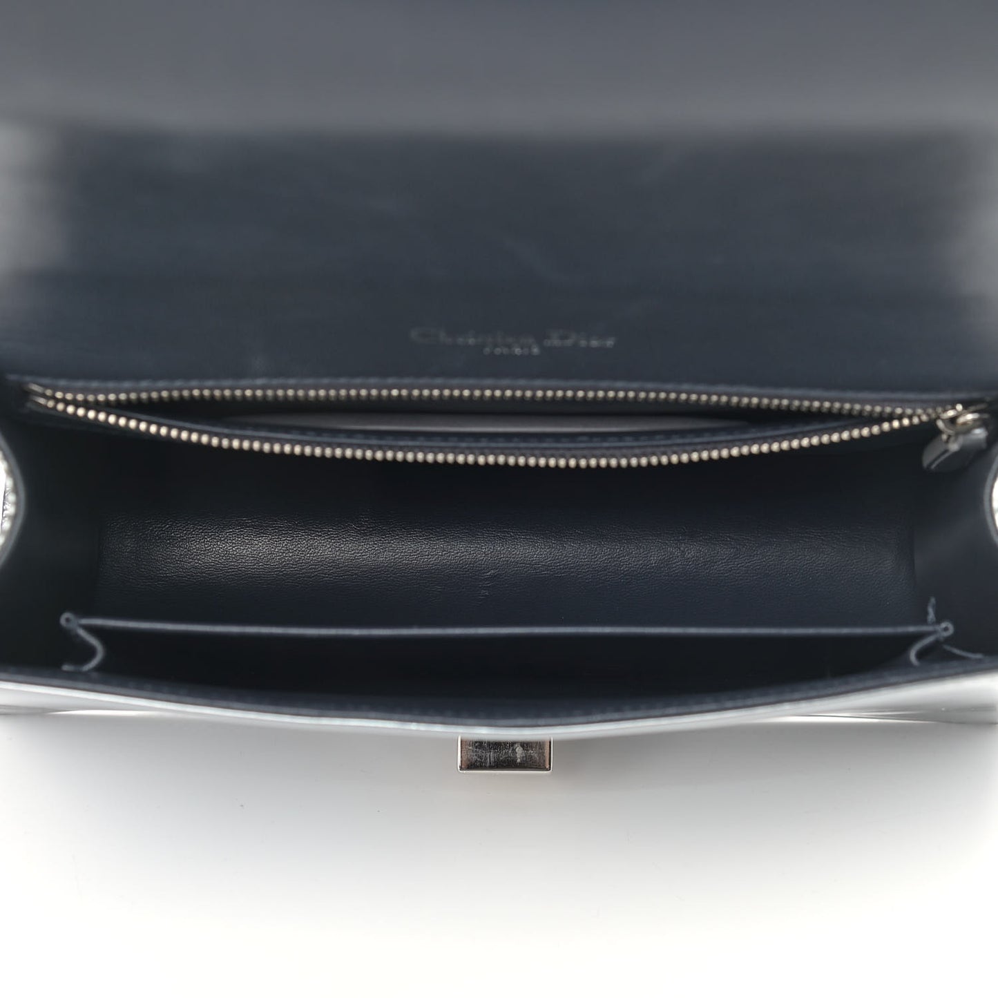 Metallic Patent Micro-Cannage Medium Diorama Flap Bag Silver