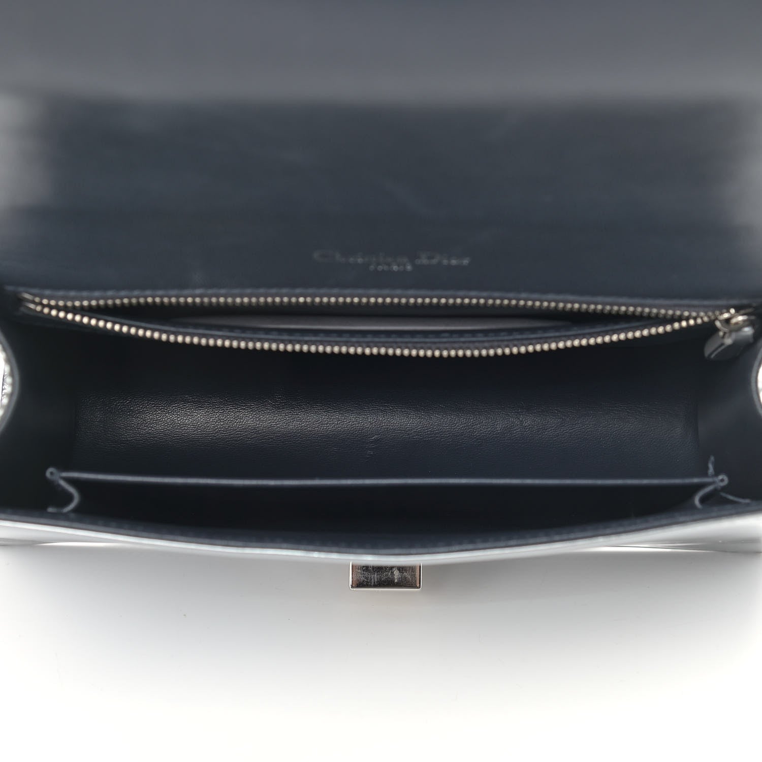 Christian Dior Metallic Patent Micro-Cannage Medium Diorama Flap Bag Silver 9 of 17