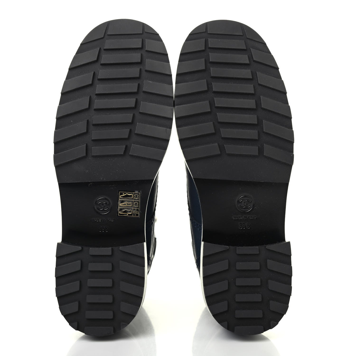 Chanel Calfskin Pearl Combat Short Boots 39 Navy Black 4 of 4