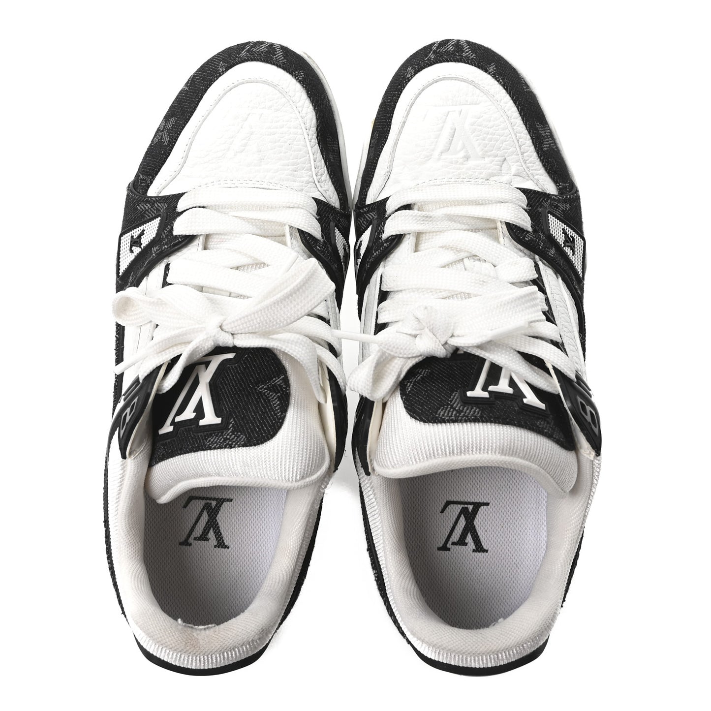 Calfskin Embossed Monogram Denim Womens LV Trainer Sneakers 37 Black