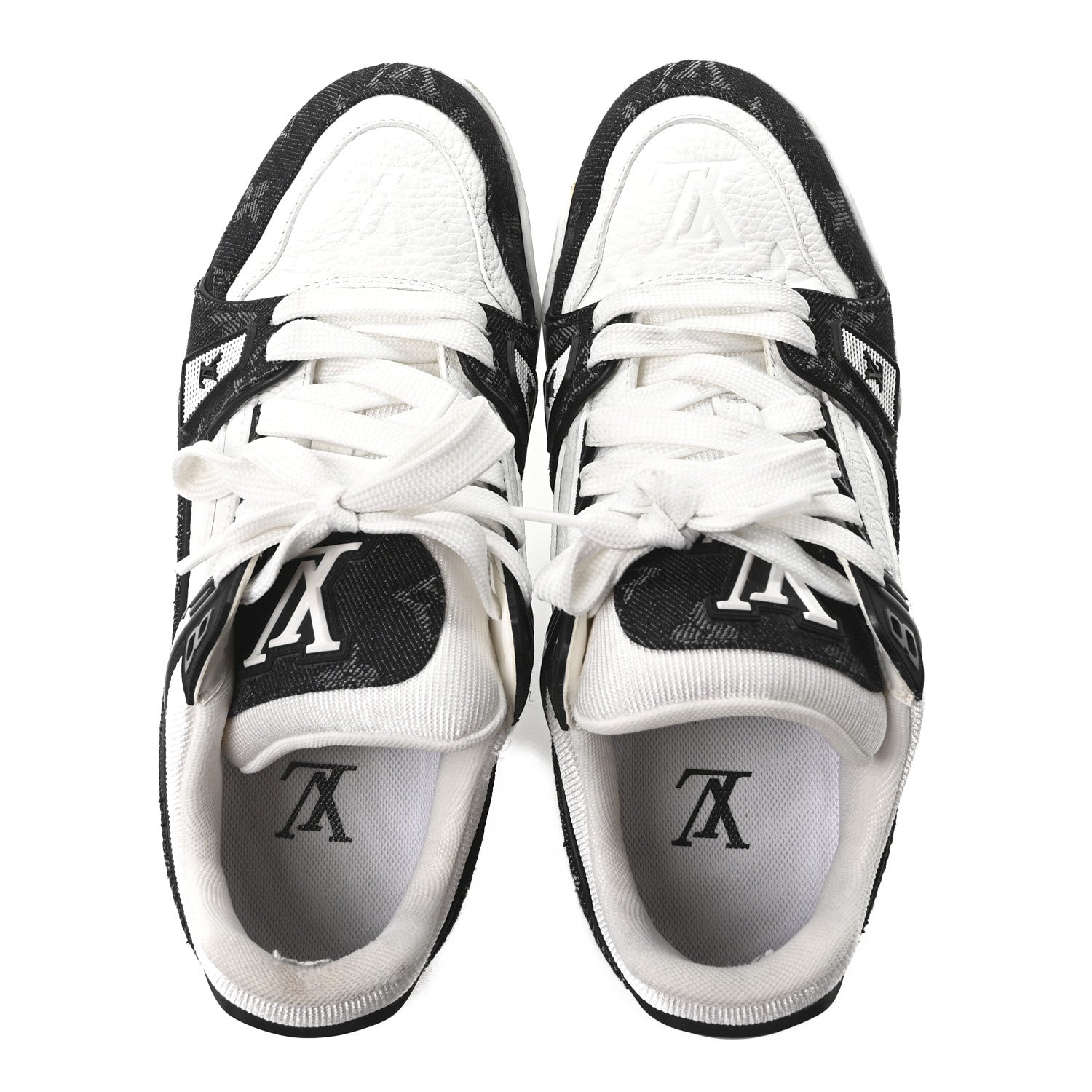 Louis Vuitton Calfskin Embossed Monogram Denim Womens LV Trainer Sneakers 37 Black 2 of 9