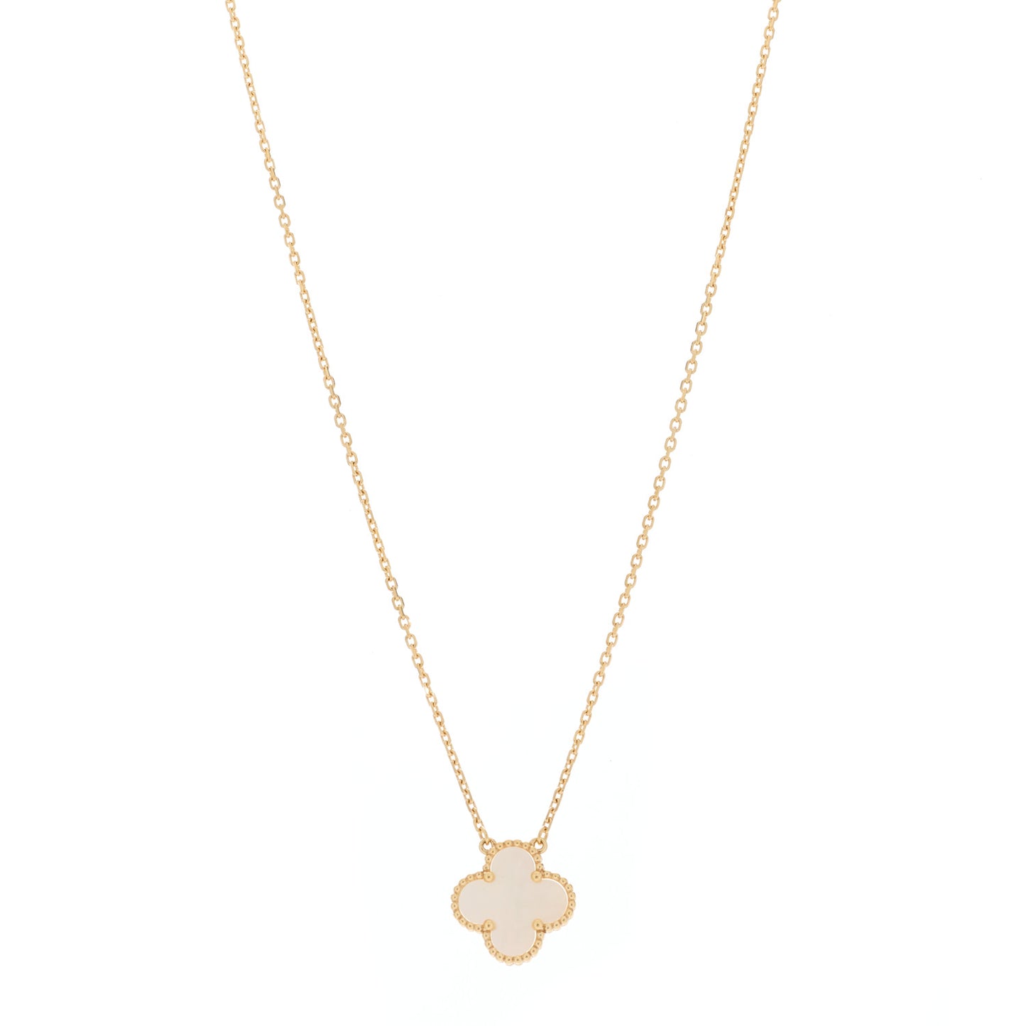18K Yellow Gold Mother of Pearl Vintage Alhambra Pendant Necklace