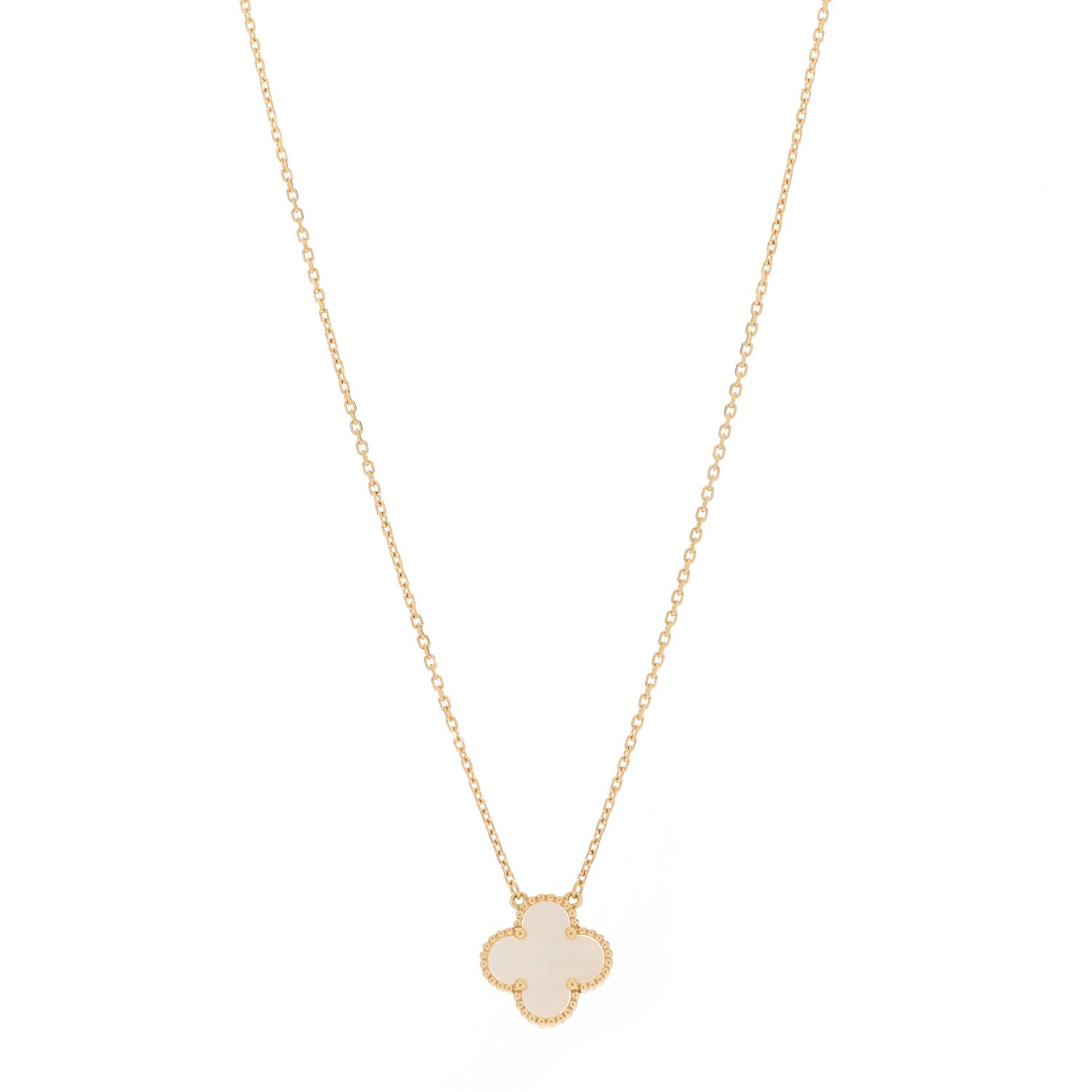 Van Cleef & Arpels 18K Yellow Gold Mother of Pearl Vintage Alhambra Pendant Necklace 1 of 6