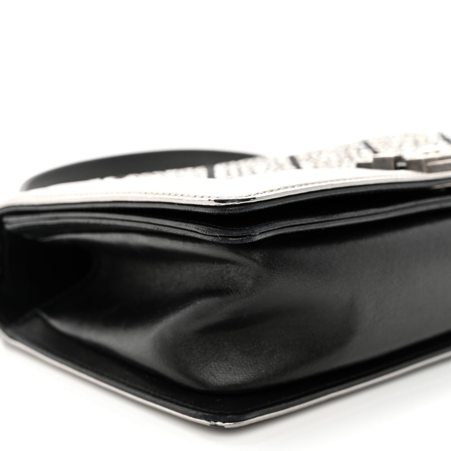 Metallic Lambskin Embellished Medium Boy Flap Black Silver