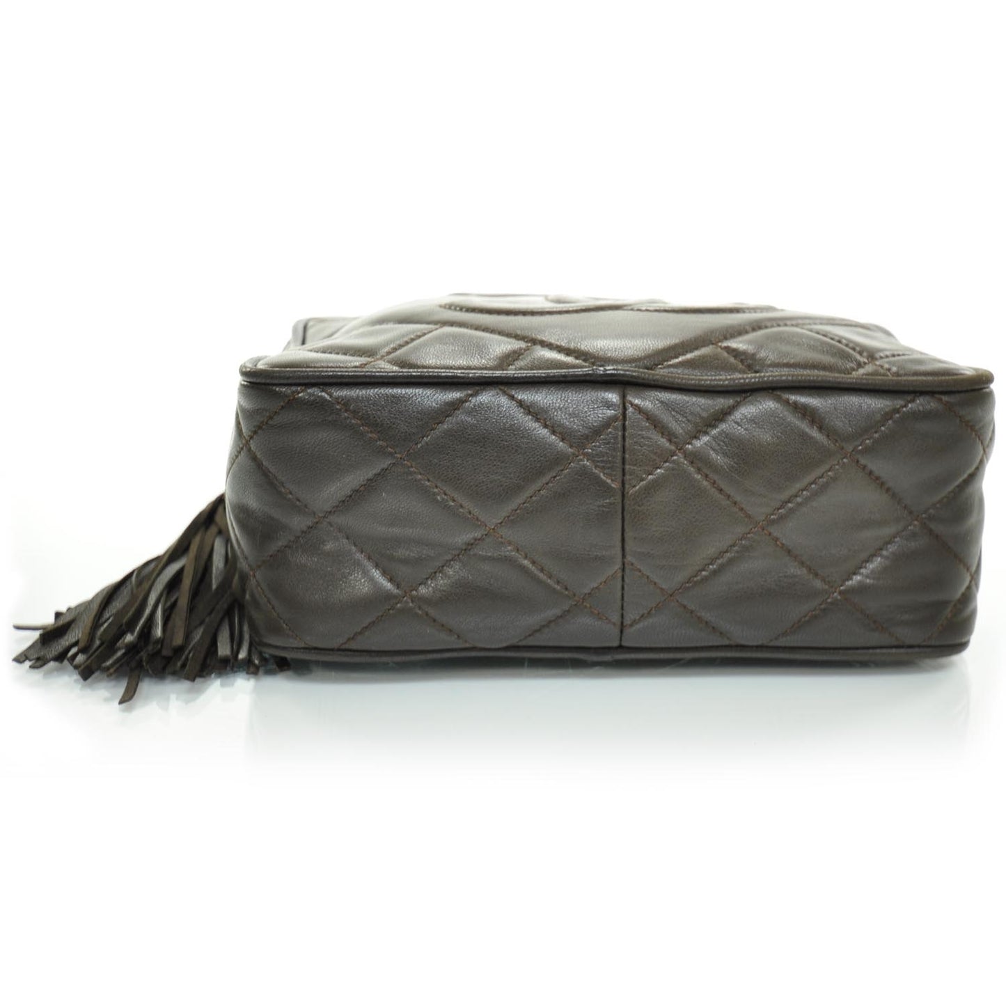 Lambskin Quilted Tassel Bag Dark Brown