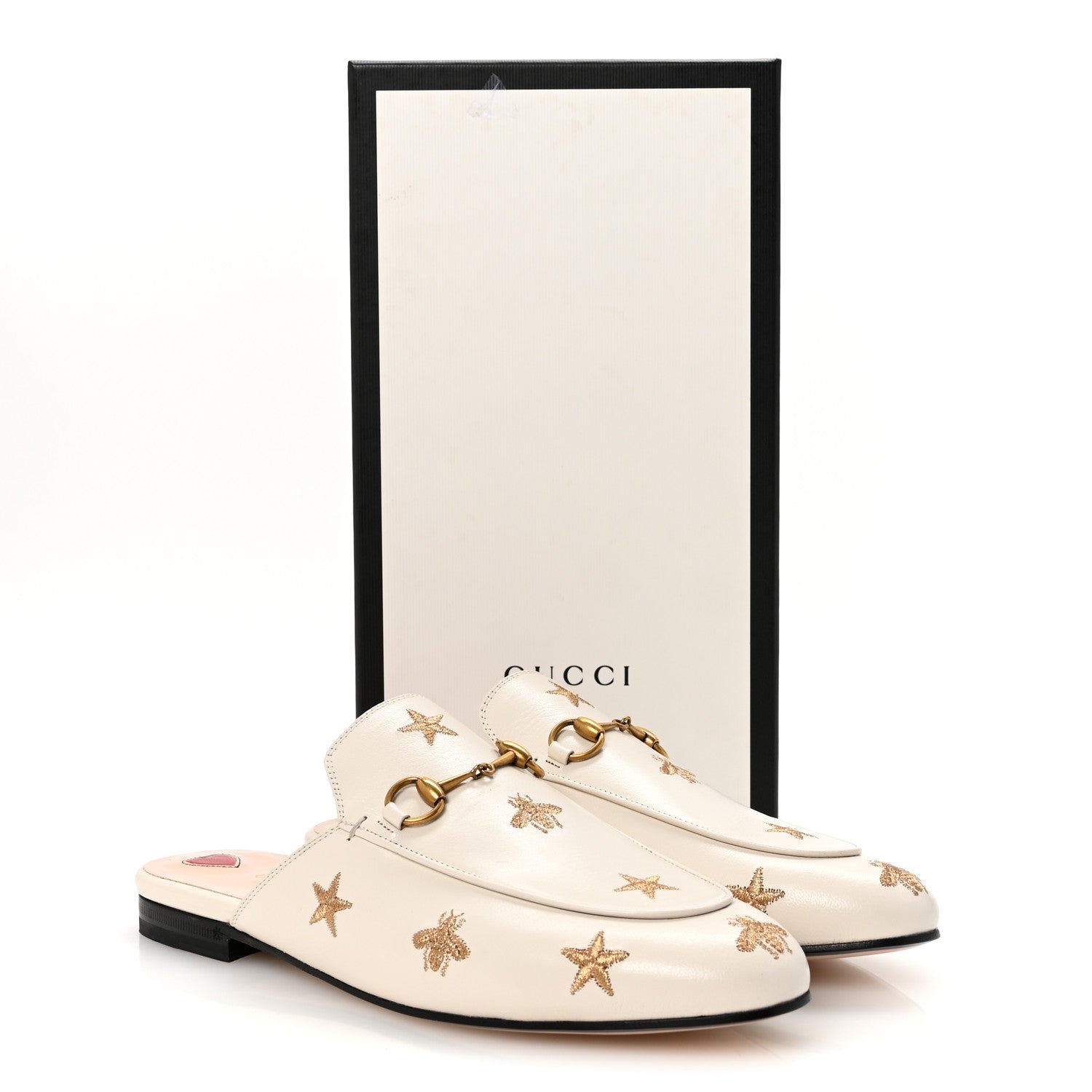 Gucci Goatskin Bee Star Embroidered Womens Princetown Slippers 39 Mystic White 10 of 10