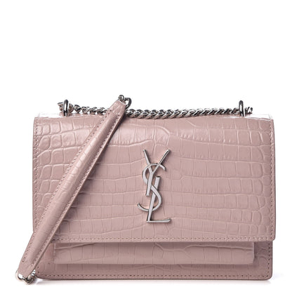 Saint Laurent Calfskin Crocodile Embossed Monogram Sunset Chain Wallet Soft Nude 1 of 7