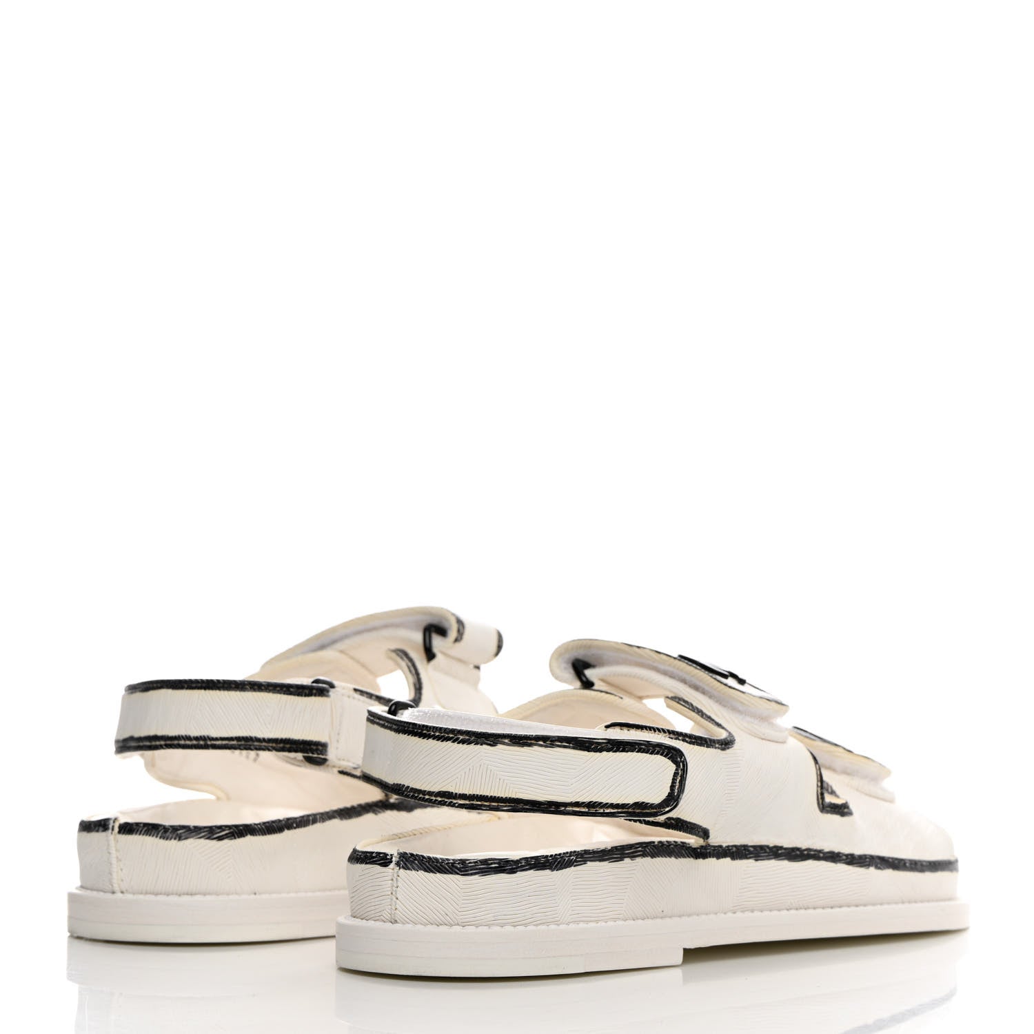 Chanel Calfskin Printed Velcro Dad Sandals 38 White Black 4 of 9