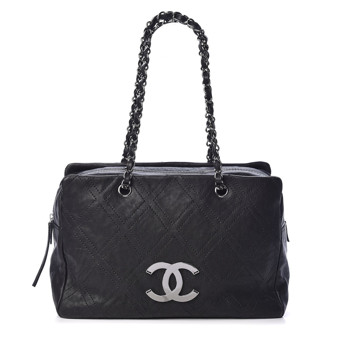Calfskin Large Diamond Stitch Tote Black
