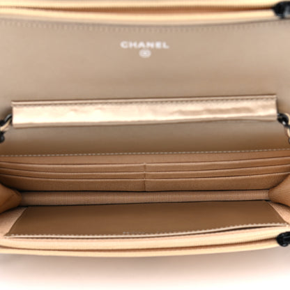Chanel Metallic Lambskin Quilted Wallet On Chain WOC Gold Black 4 of 5