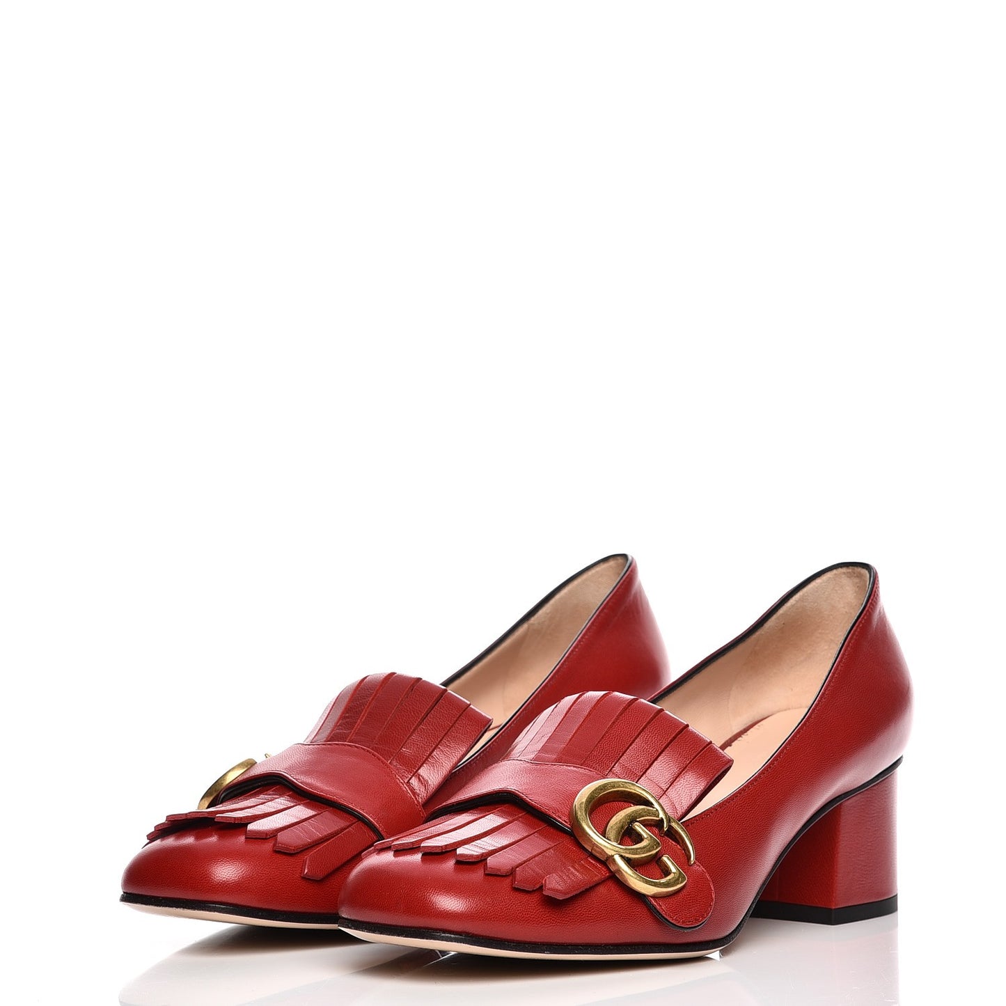 Malaga Kid GG Marmont Fringe 50mm Loafer Pumps 36.5 Hibiscus Red