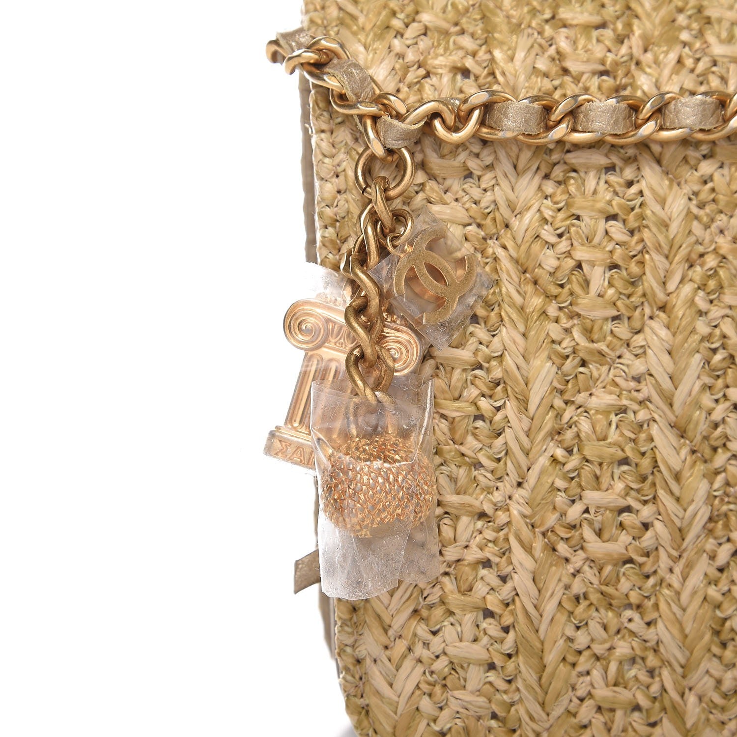 Chanel Woven Straw Braided Ancient Greek Wallet On Chain WOC Beige 8 of 8