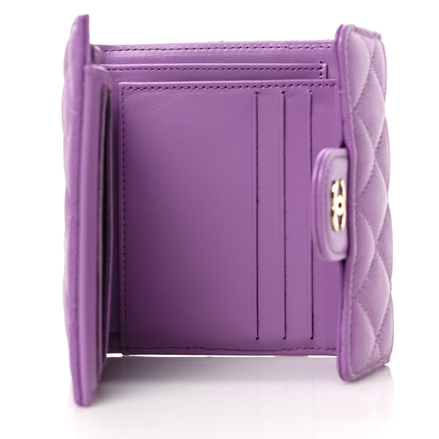 Caviar Quilted Compact Flap Wallet Purple