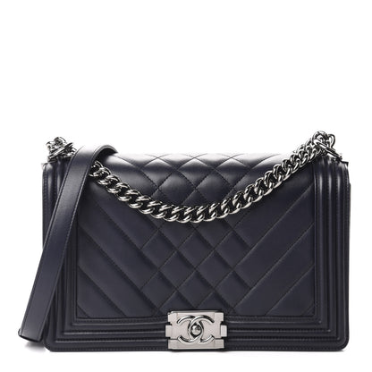 Chanel Calfskin Chevron Quilted Medium Boy Flap Navy Blue 1 of 16