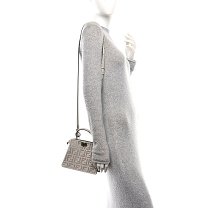 Fendi Iridescent Crystal Vitello Laminato Suede FF Petite Peekaboo I SEE U Satchel Cappuccino 2 of 11