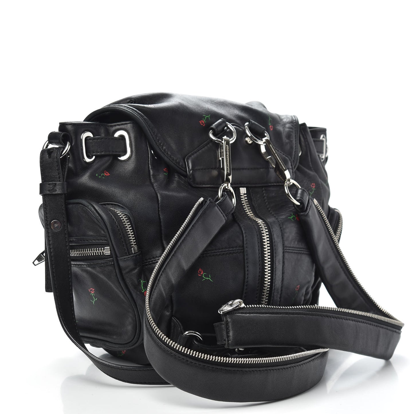 Lambskin Rose Studded Mini Marti Convertible Backpack Black Rhodium Hardware