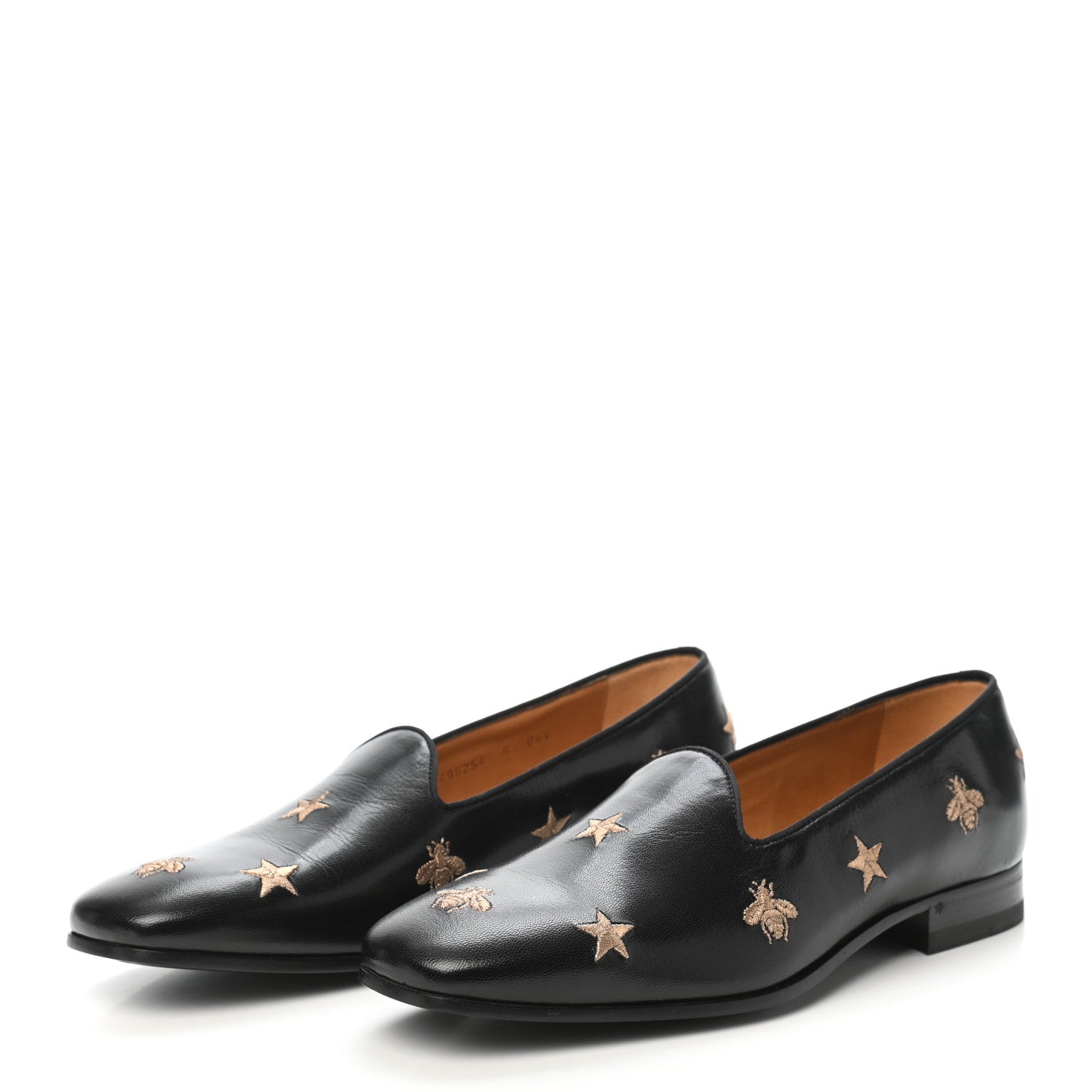 Gucci Calfskin Bee Star Embroidered Mens Slip On Loafers 6 Black 3 of 8