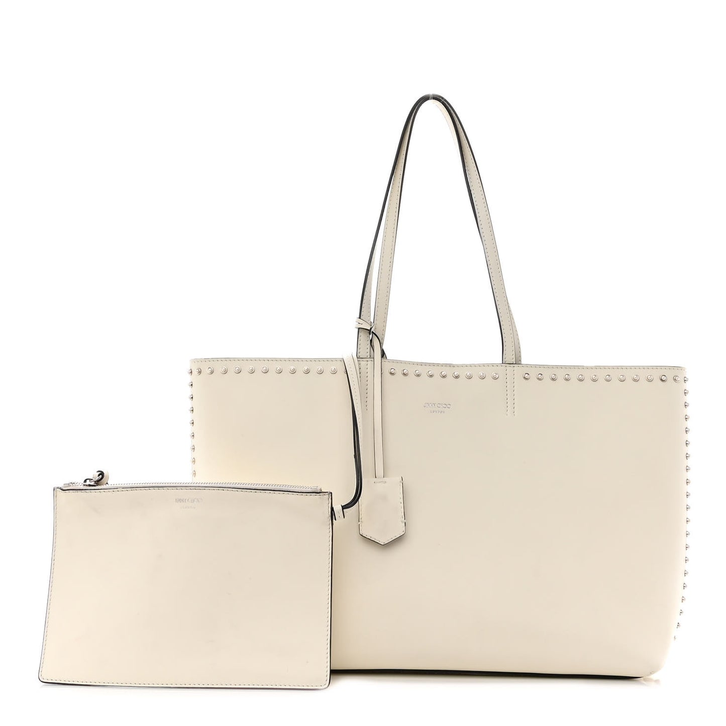 Smooth Calfskin Studded Pearl Tote White