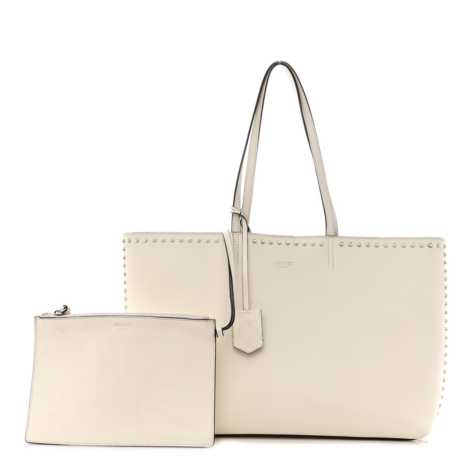 Jimmy Choo Smooth Calfskin Studded Pearl Tote White 1 of 12