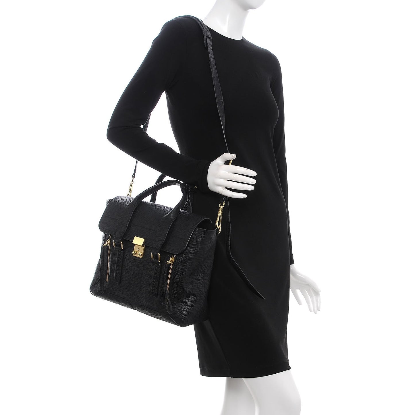 3.1 Textured Calfskin Medium Pashli Satchel Black