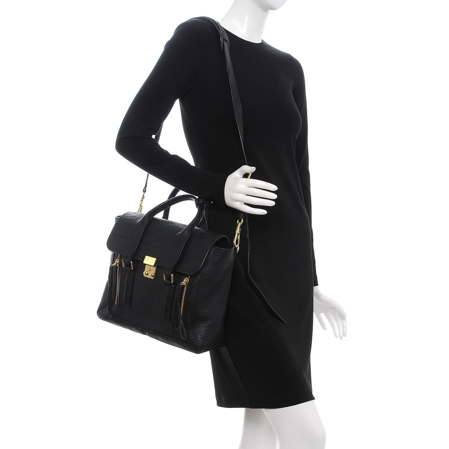 3.1 Phillip Lim 3.1 Textured Calfskin Medium Pashli Satchel Black 2 of 7