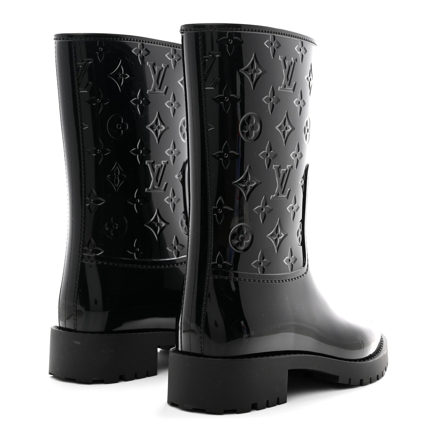 Louis Vuitton Rubber Embossed Monogram Drops Flat Half Boots 37 Black 5 of 9