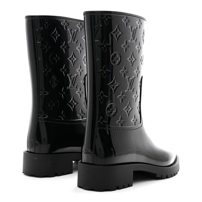 Louis Vuitton Rubber Embossed Monogram Drops Flat Half Boots 37 Black 5 of 9