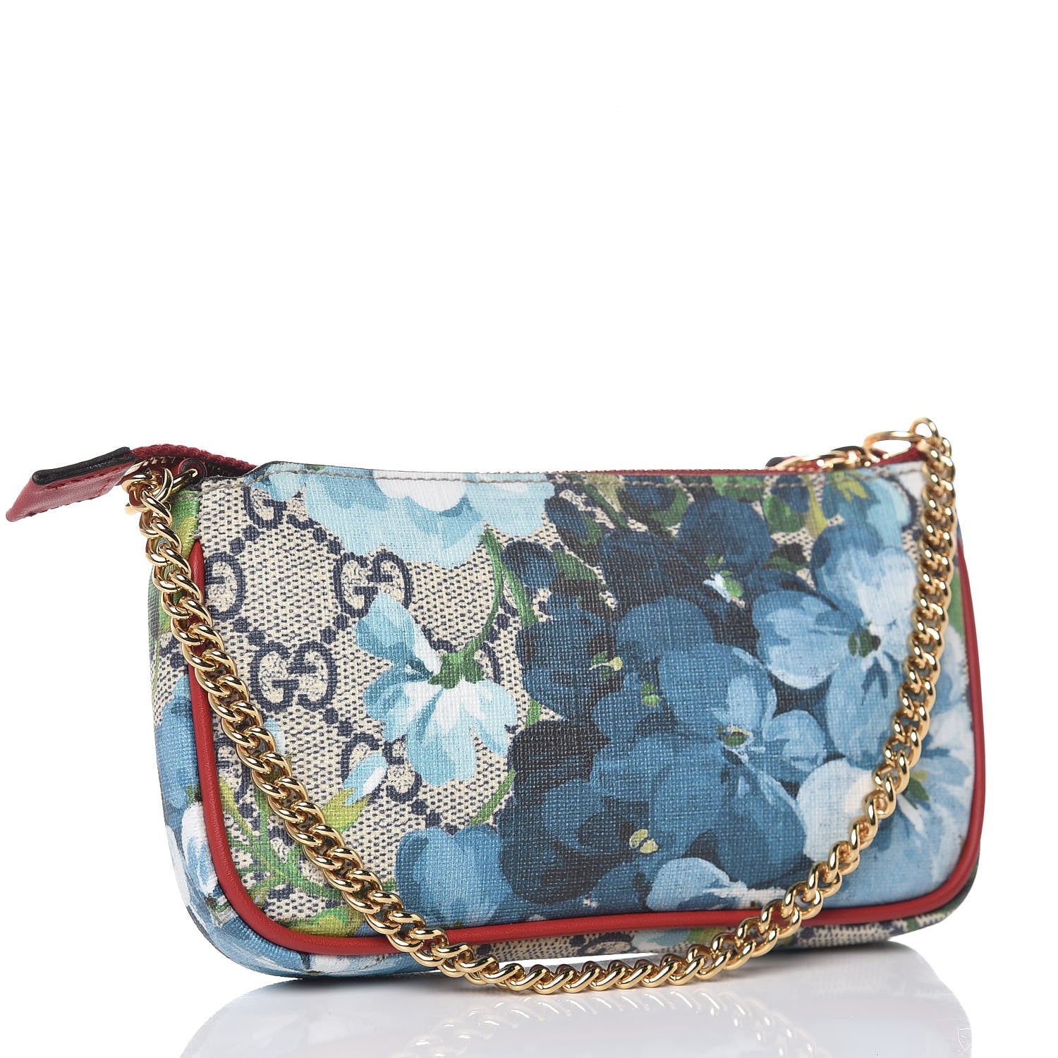 Gucci GG Supreme Monogram Blooms Mini Chain Bag Beige Blue Navy Hibiscus Red 3 of 7