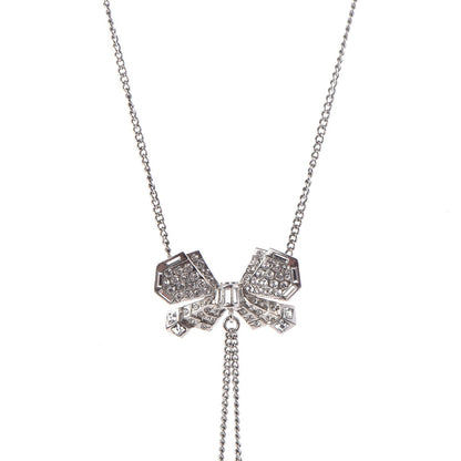 Chanel Crystal CC Bow Drop Necklace Silver 4 of 5