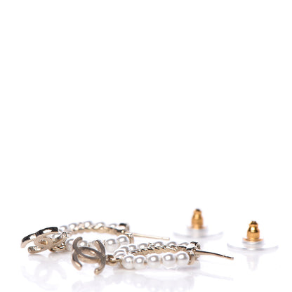 Chanel Pearl Charms CC Hoop Earrings Gold 3 of 5