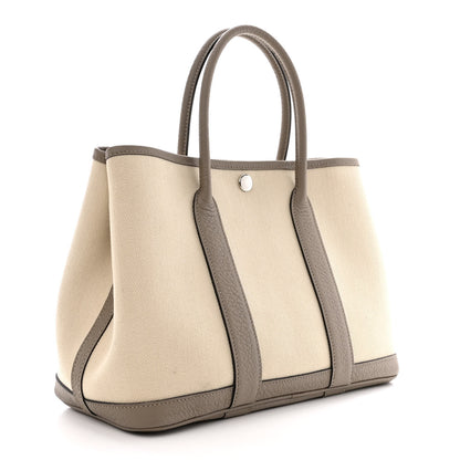 Hermes Toile Chevron Vache Country Garden Party Tote 30 TPM Gris Asphalt Craie 3 of 10