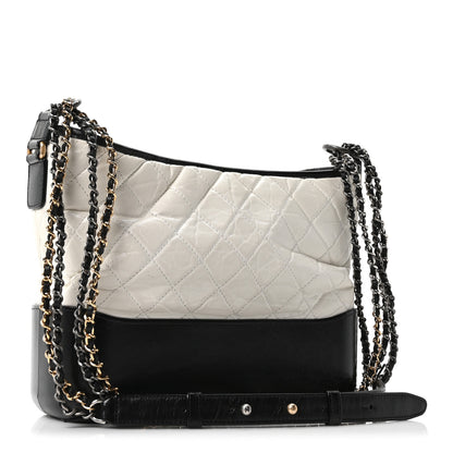 Chanel Aged Calfskin Quilted Medium Gabrielle Hobo Black White 3 of 10