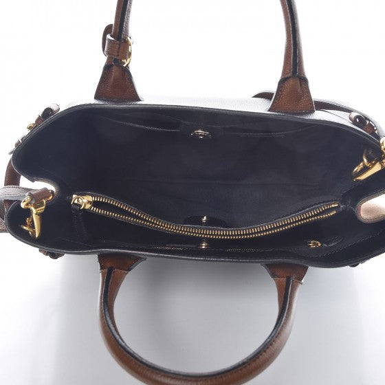 Grainy Calfskin House Check Two Tone Medium Banner Tote Black Brown