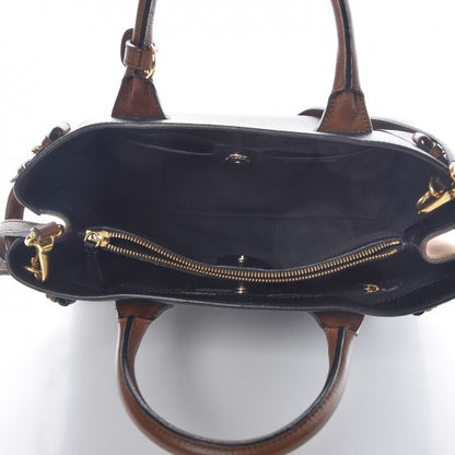 Burberry Grainy Calfskin House Check Two Tone Medium Banner Tote Black Brown 5 of 18