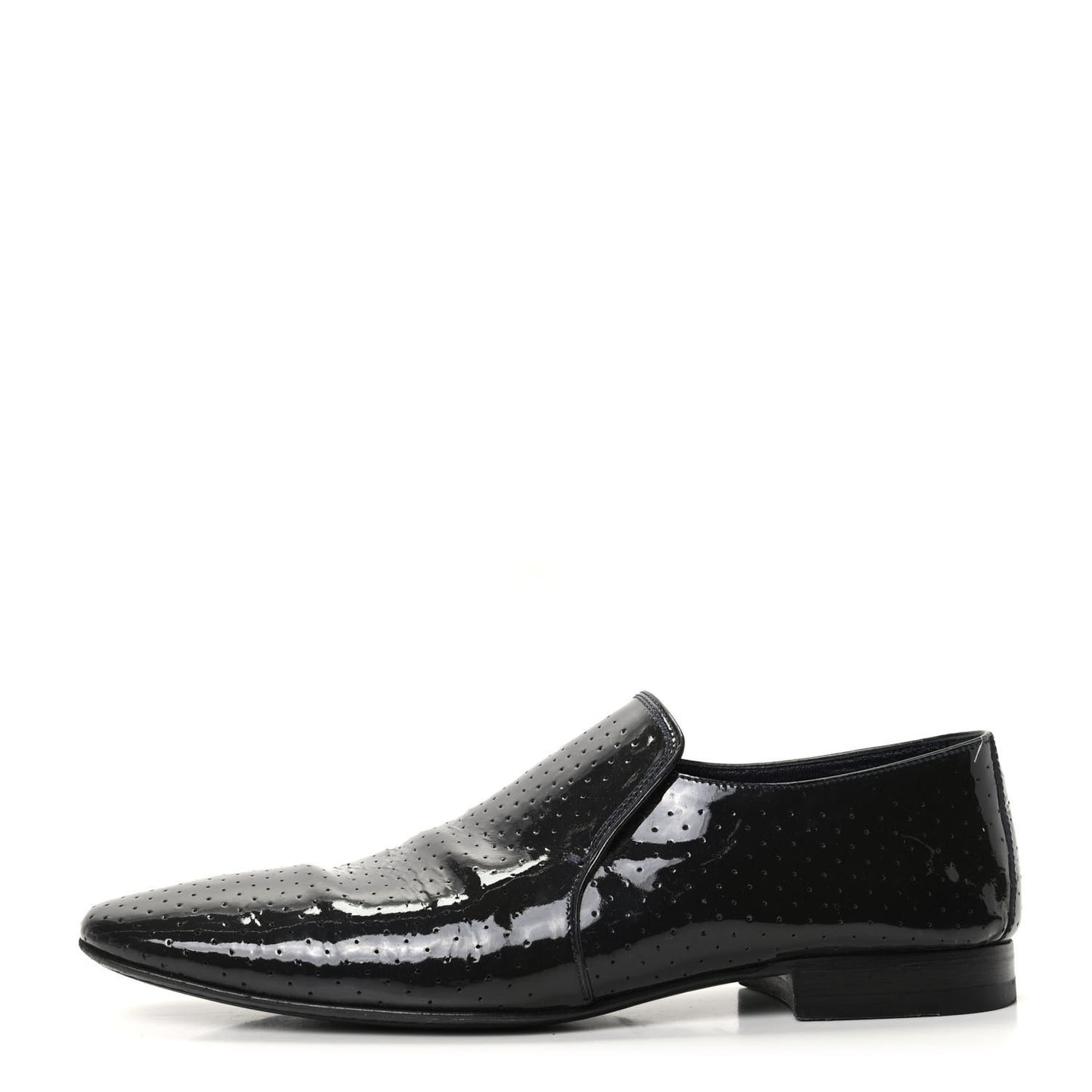 Patent Calfskin Perforated Mens Loafers 8 Navy