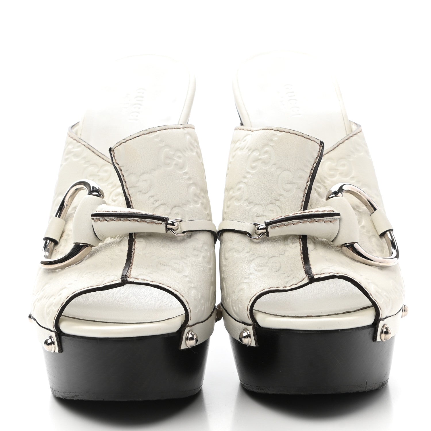 Gucci Cellarius Soft Calfskin Icon Bit Platform Clog High Heel Slide Sandals 40 Great White 2 of 9