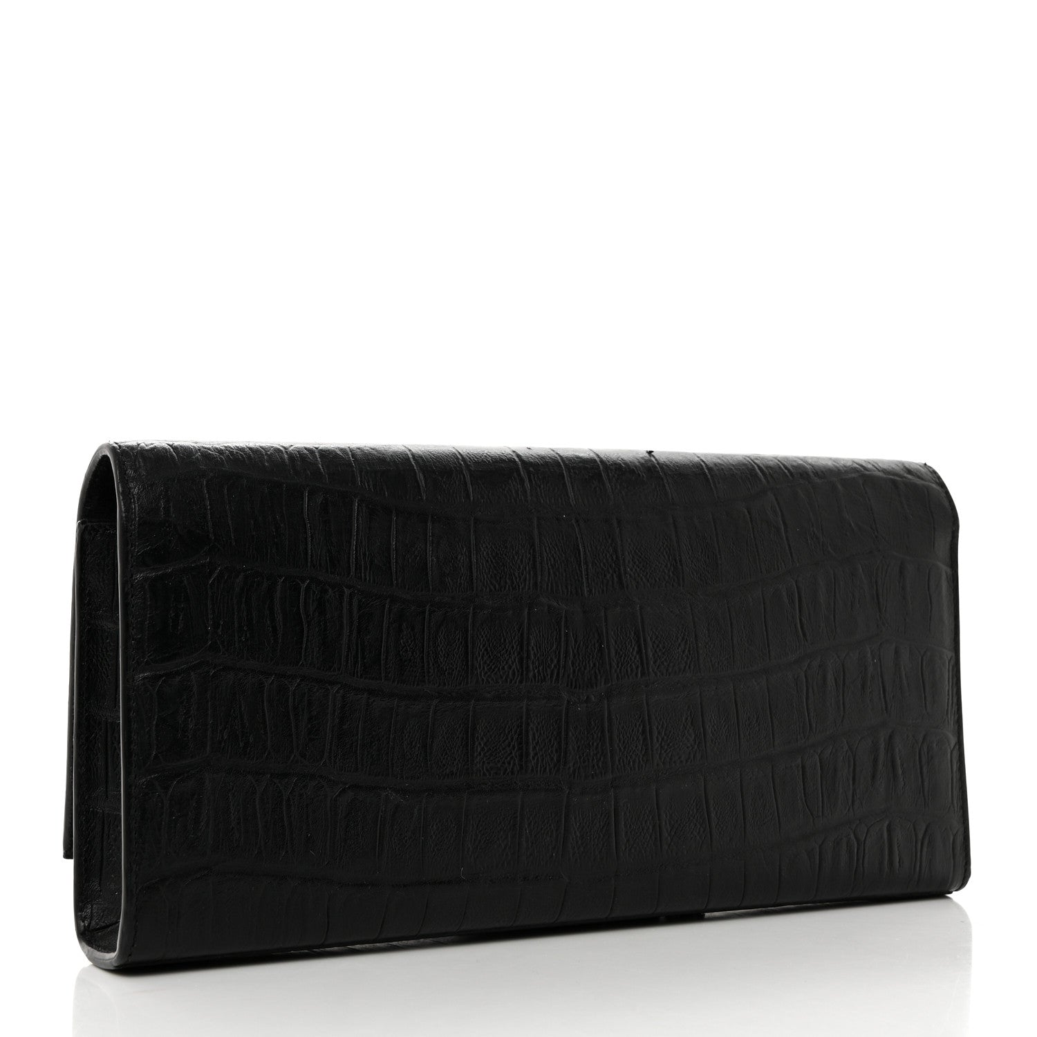 Saint Laurent Calfskin Crocodile Embossed Classic Monogram Tassel Clutch Black 3 of 10