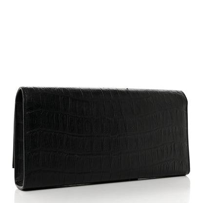 Saint Laurent Calfskin Crocodile Embossed Classic Monogram Tassel Clutch Black 3 of 10