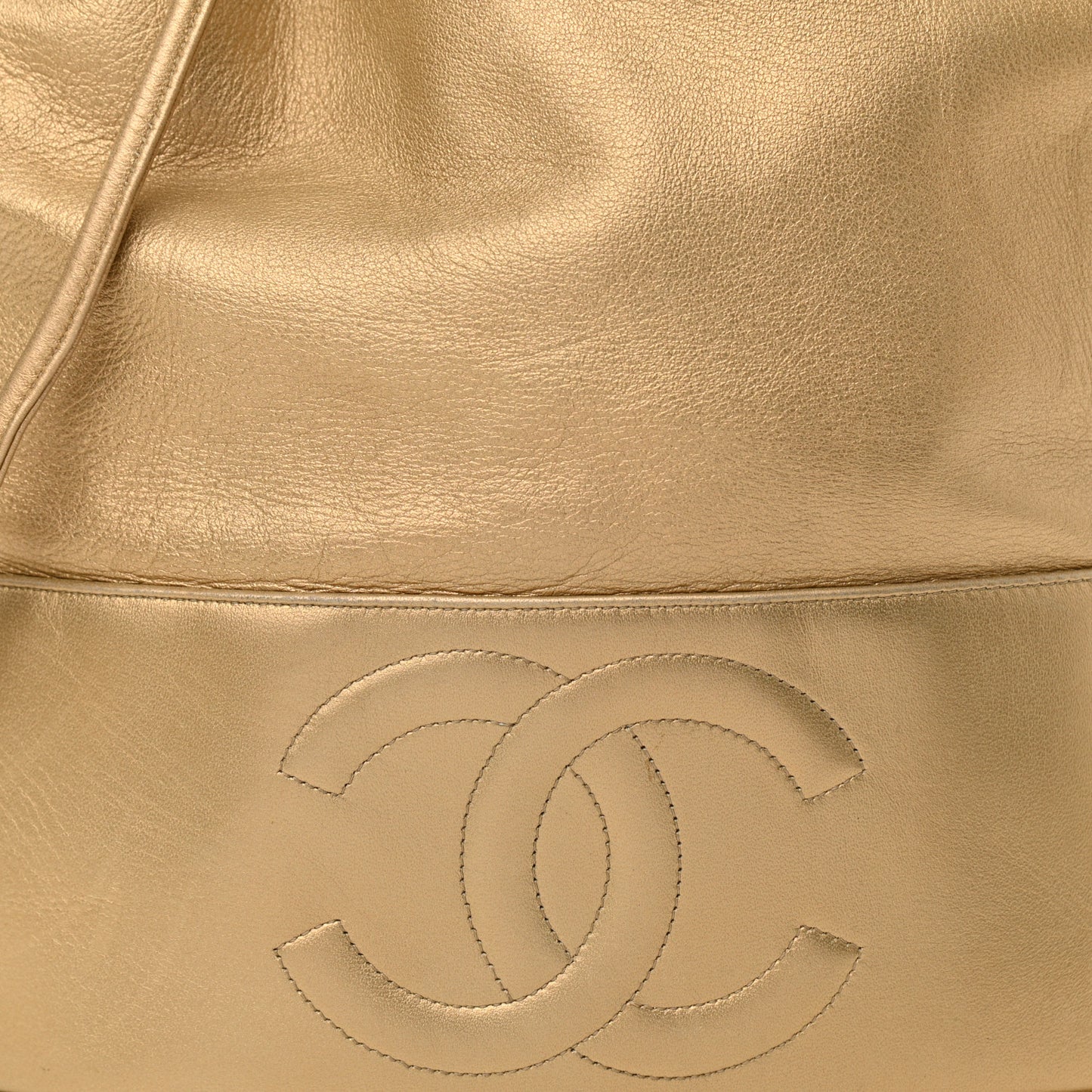 Metallic Lambskin CC Drawstring Shoulder Bag Gold