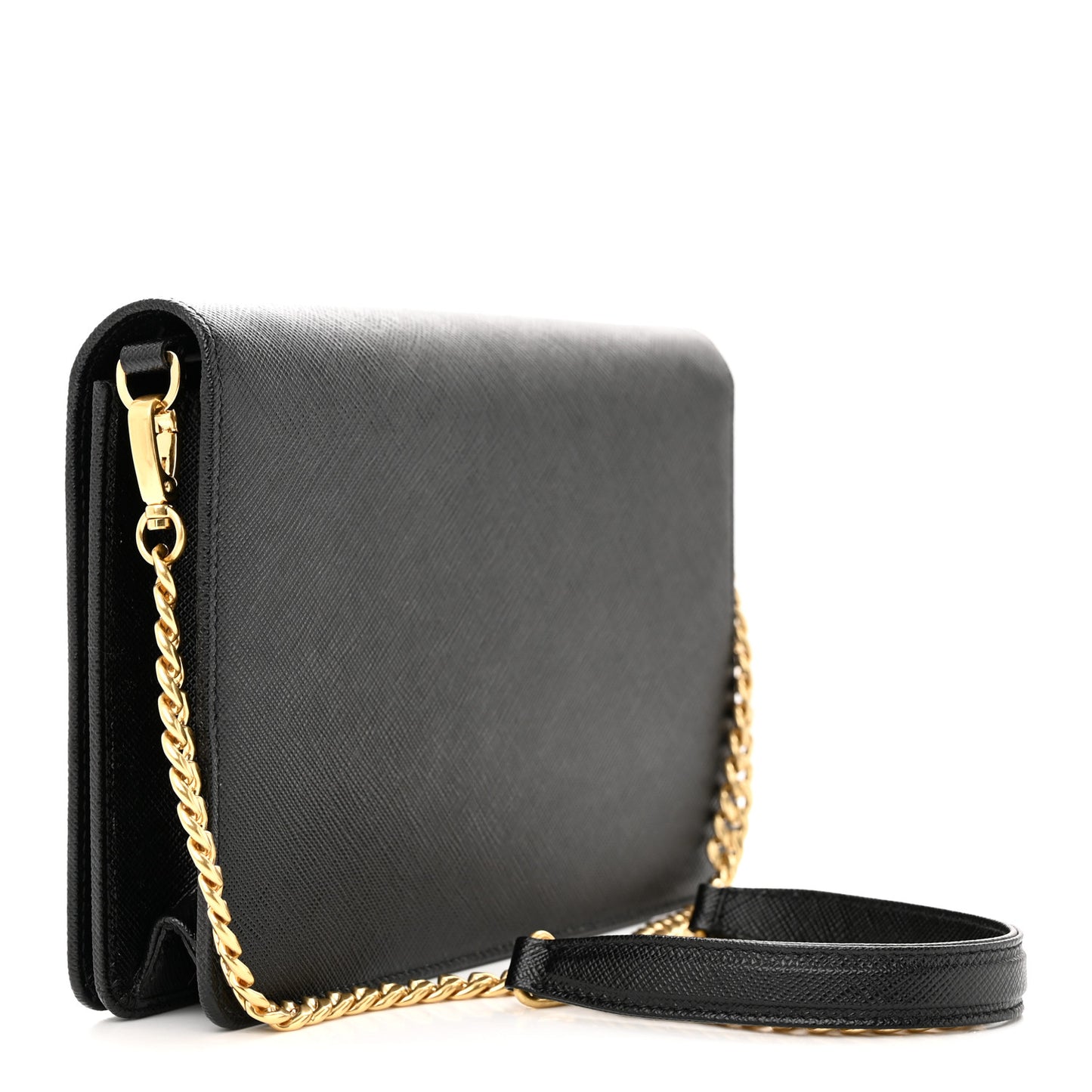 Saffiano Lux Monochrome Chain Wallet Black