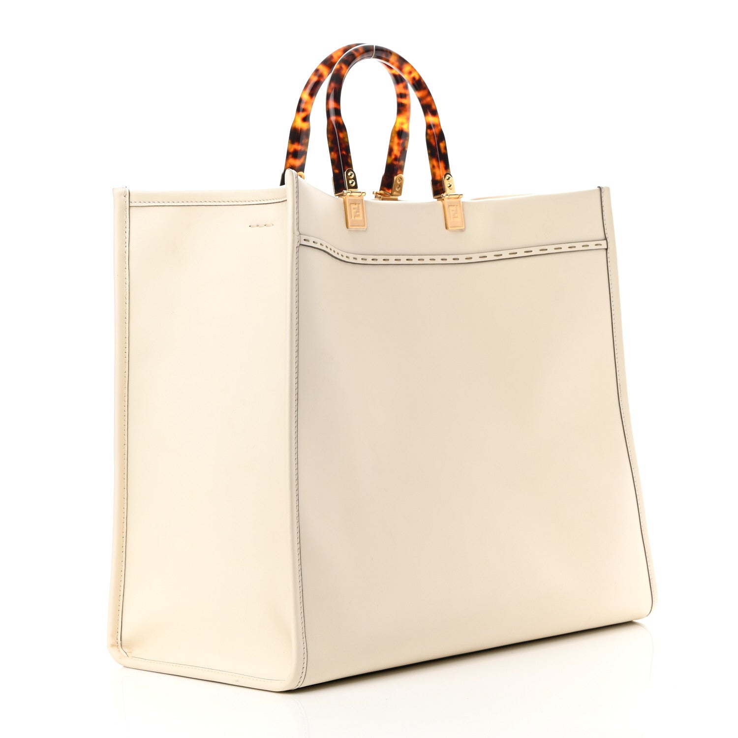 Fendi Vitello King Plexiglass Logo Embossed Large Fendi Sunshine Shopper Tote White Ice 3 of 17