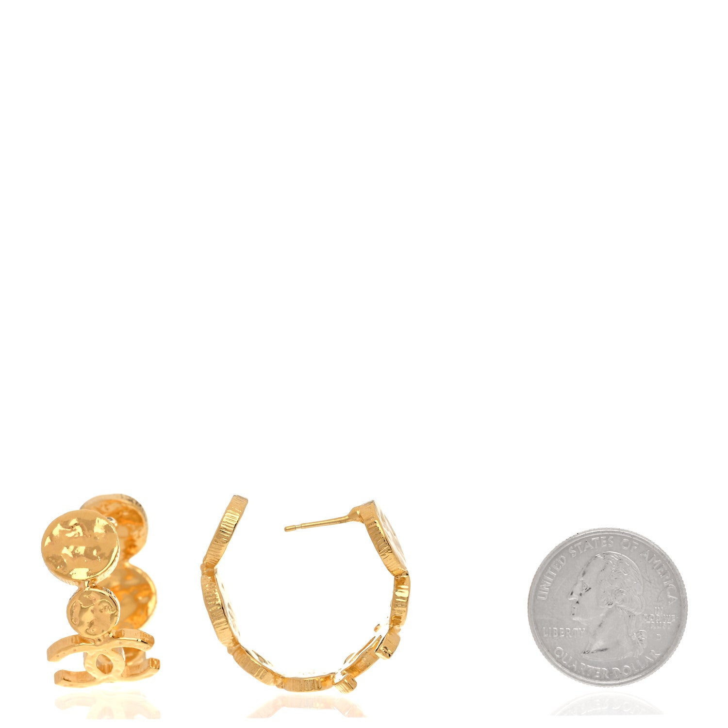 Chanel Metal Textured Disc CC Hoop Earrings Gold 2 of 5