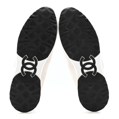 Chanel Suede Calfskin Quilted CC Sneakers 38.5 White Black 6 of 9